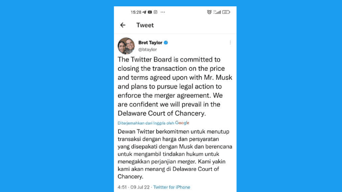 Tanggapan Pihak Twitter terhadap Keputusan Elon Musk 