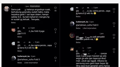 Keluhan Pengguna terhadap masalah yang muncul di perangkat Samsung Fold 