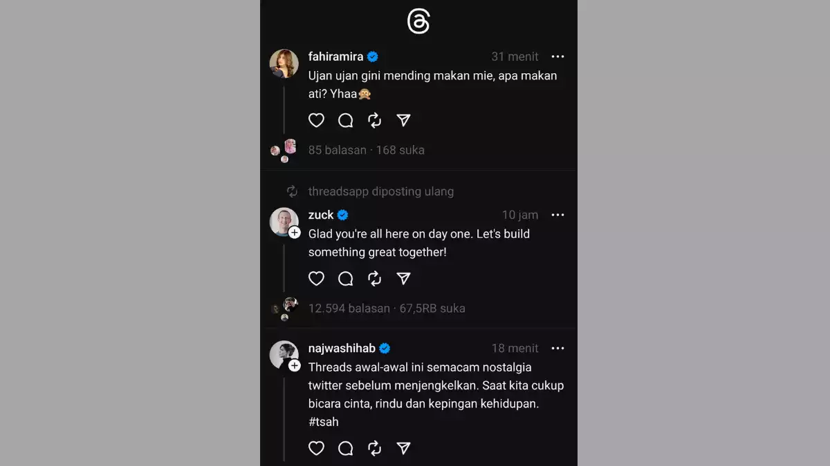 Tampilan beranda Threads