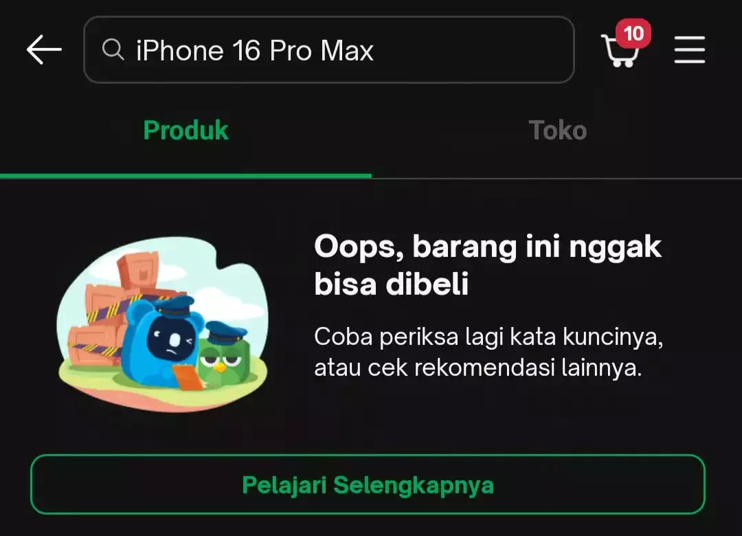 Hasil penelusuran iPhone 16 di Tokopedia 